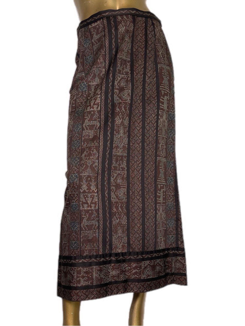 Peruvian Connection Pima Cotton Midi Skirt Geometric folklore motif Size 8
